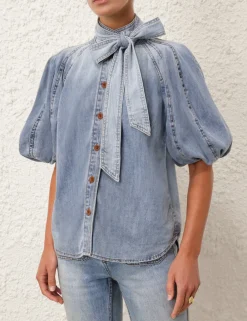 ZIMMERMANN Denim<Alight Lantern Sleeve Shirt