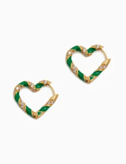 ZIMMERMANN Earrings<Candy Stripe Pave Heart Hoops