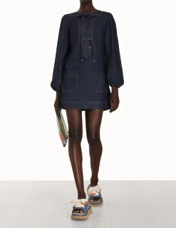 ZIMMERMANN In Denim<Devi Lace Up Tunic Dress