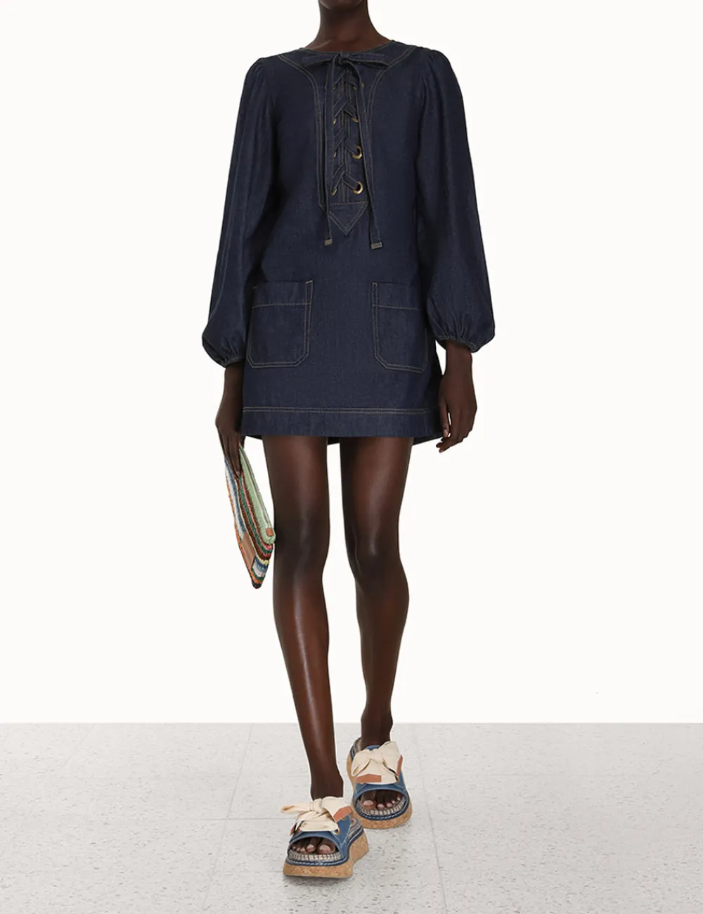 ZIMMERMANN In Denim<Devi Lace Up Tunic Dress