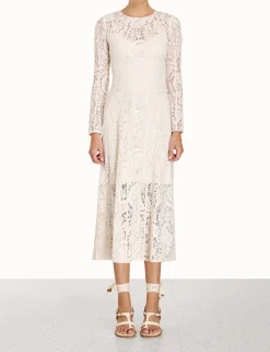 ZIMMERMANN Clothing<Devi Panelled Lace Midi Dress