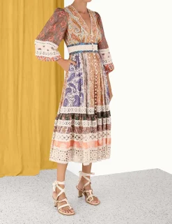 ZIMMERMANN Clothing<Devi Spliced Midi Dress
