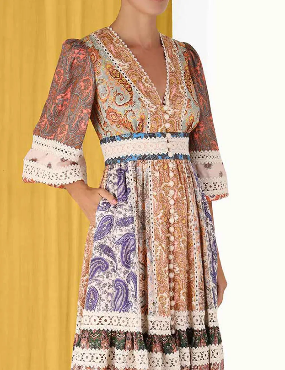 ZIMMERMANN Clothing<Devi Spliced Midi Dress