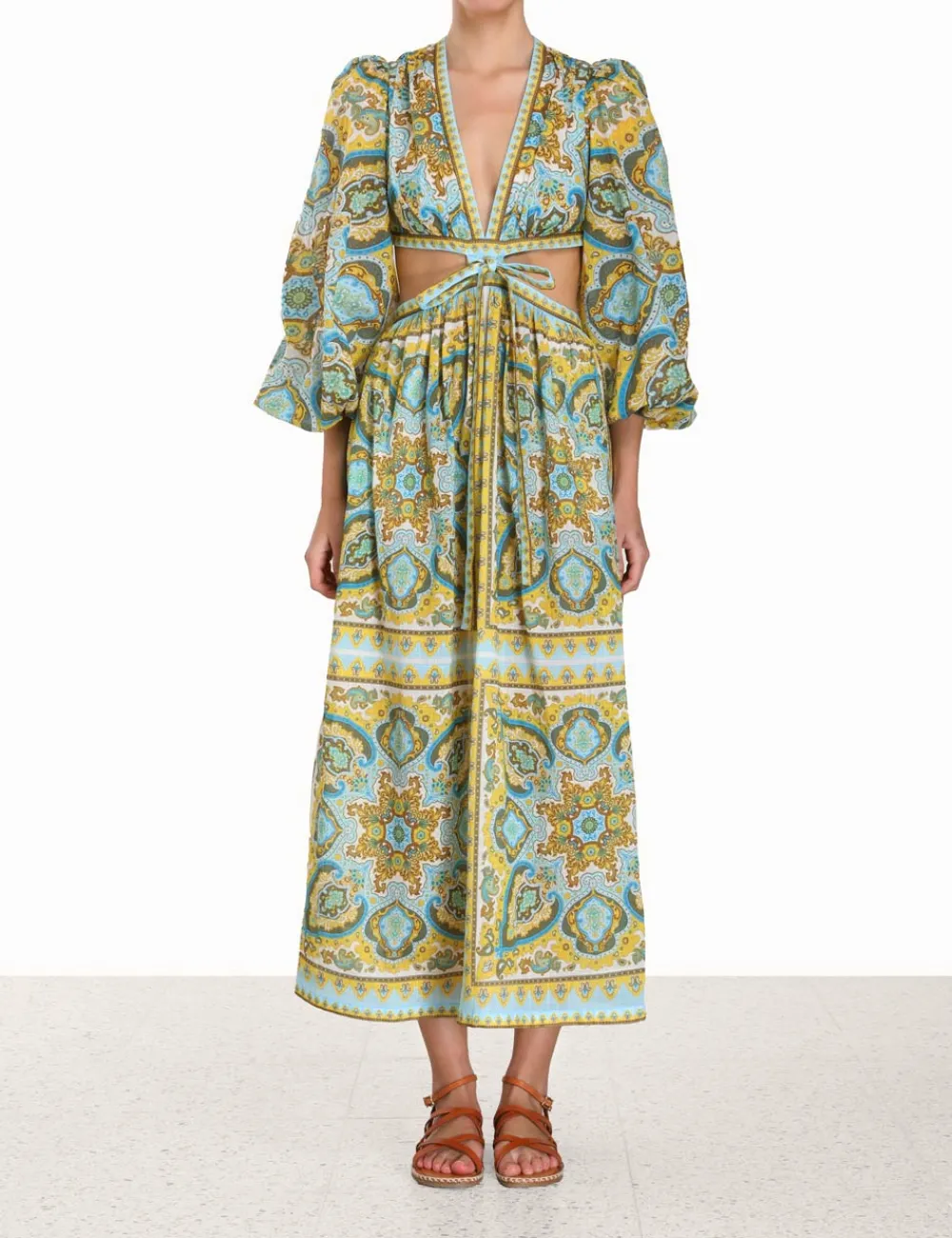 ZIMMERMANN Clothing<Halcyon Tie Front Midi Dress