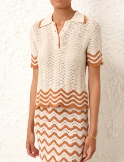 ZIMMERMANN Tops<Junie Textured Knit Polo