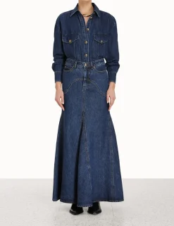 ZIMMERMANN Skirts<Luminosity Denim Maxi Skirt