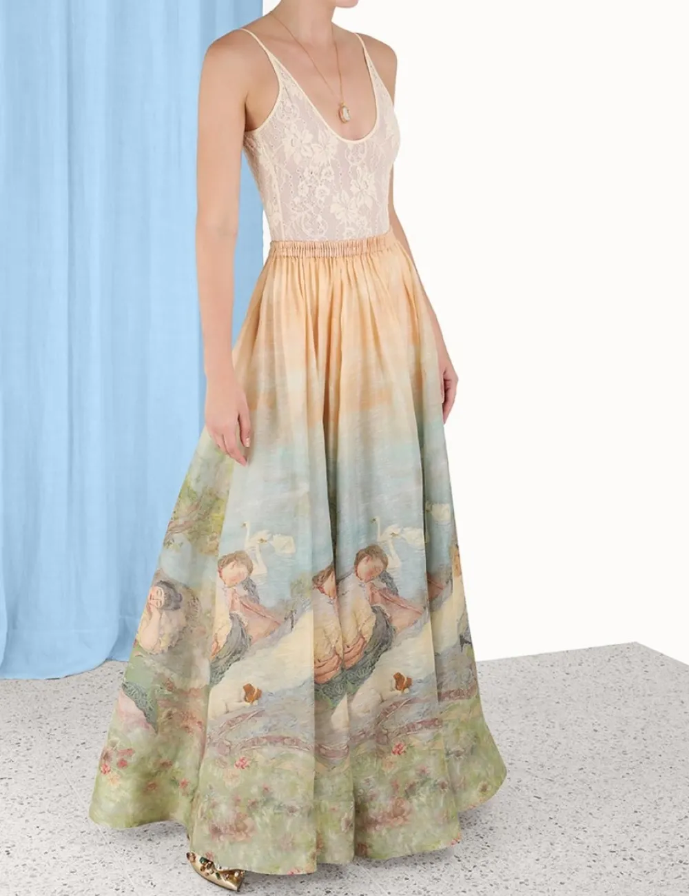 ZIMMERMANN In Denim<Luminosity Ruched Maxi Skirt