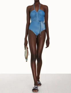 ZIMMERMANN One Pieces<Raie Lurex Ruched Halter 1Pc