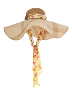 ZIMMERMANN Accessories<Straw & Printed Silk Sunhat